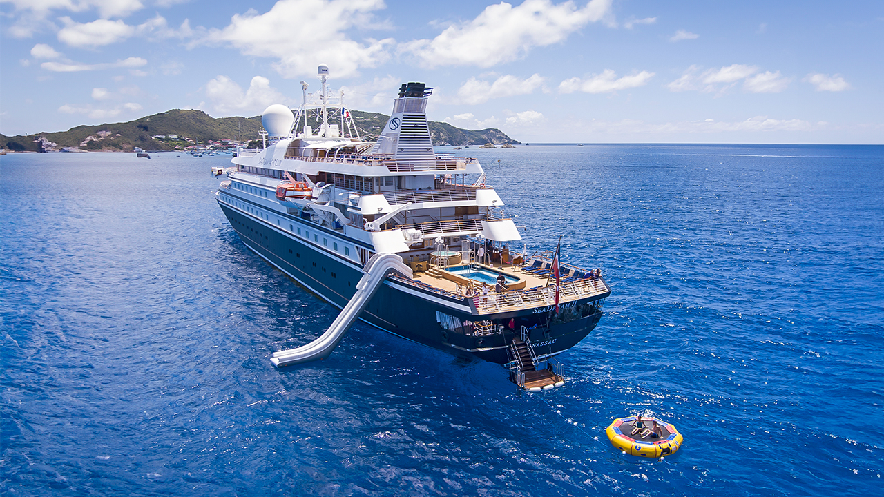 A brand-new water slide, the first and only to take you from ship to sea.