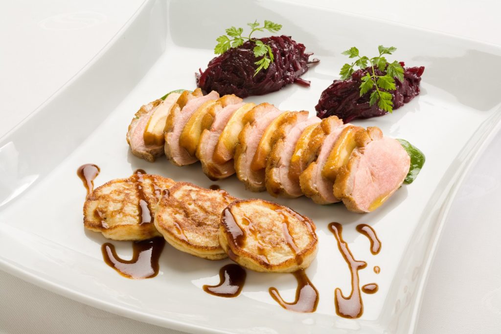 Sautéed Duck Breast on Potato Blini